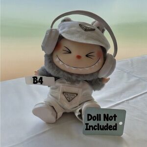 B4,Prada White 4 Piece Outfit for Labubu doll(Doll Not Include)